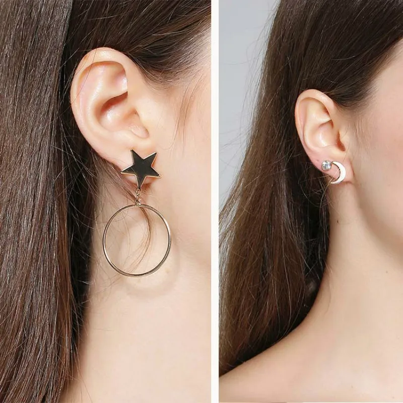 Новые Модные Простые пятиконечные звезды круг Луна круглые серьги ювелирные