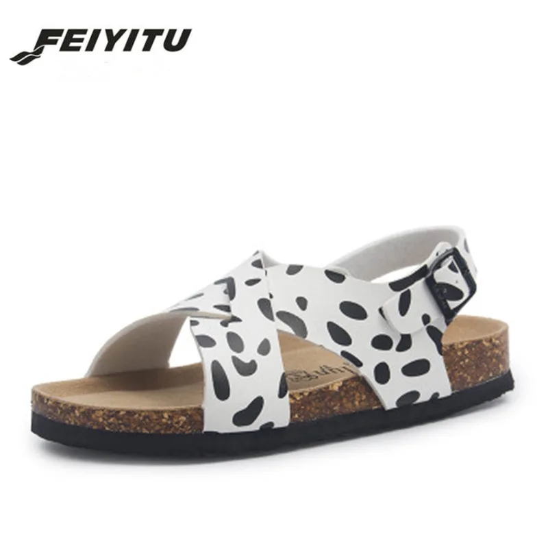 Новинка 2018 летние пляжные пробковые сандалии FeiYiTu на плоской подошве