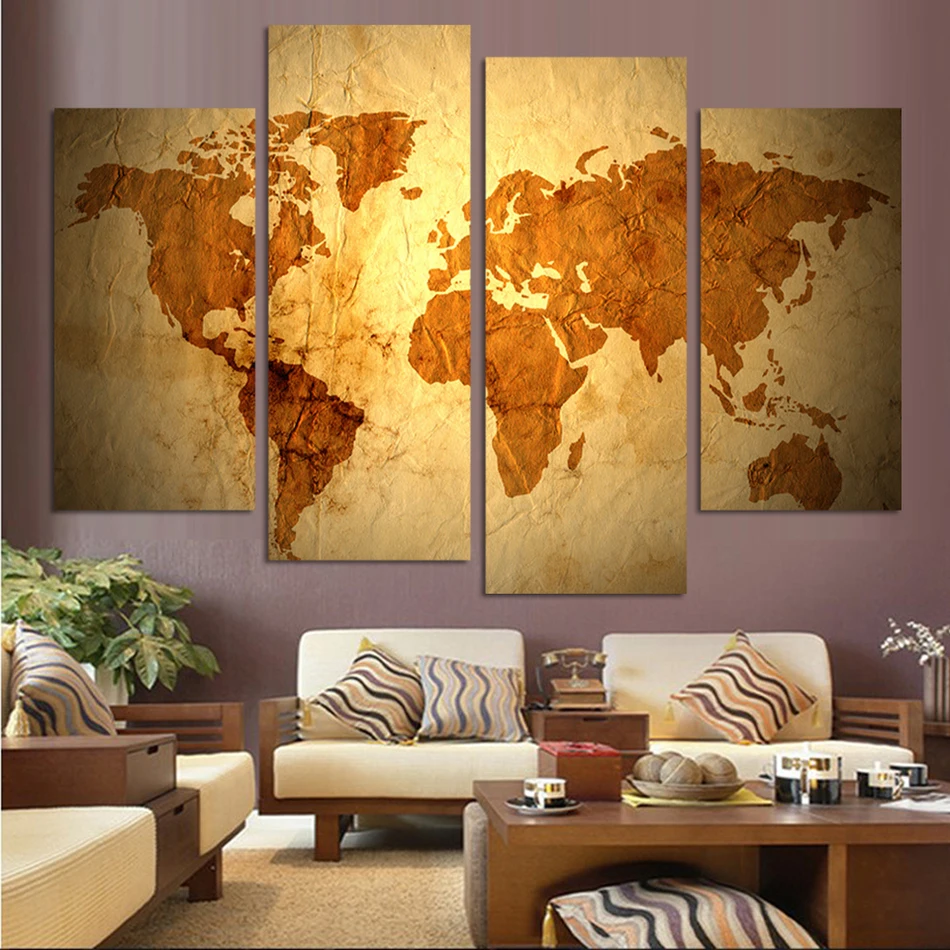 Специальная и ограниченная продажа 4 шт. античная золотая карта холст живопись