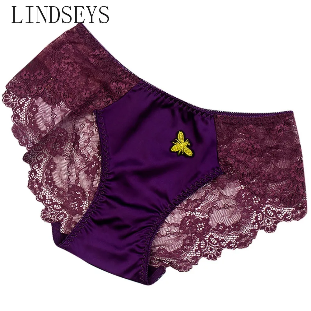 Для женщин прозрачные низкой талией Underpant дамы Би вышитые женские трусики
