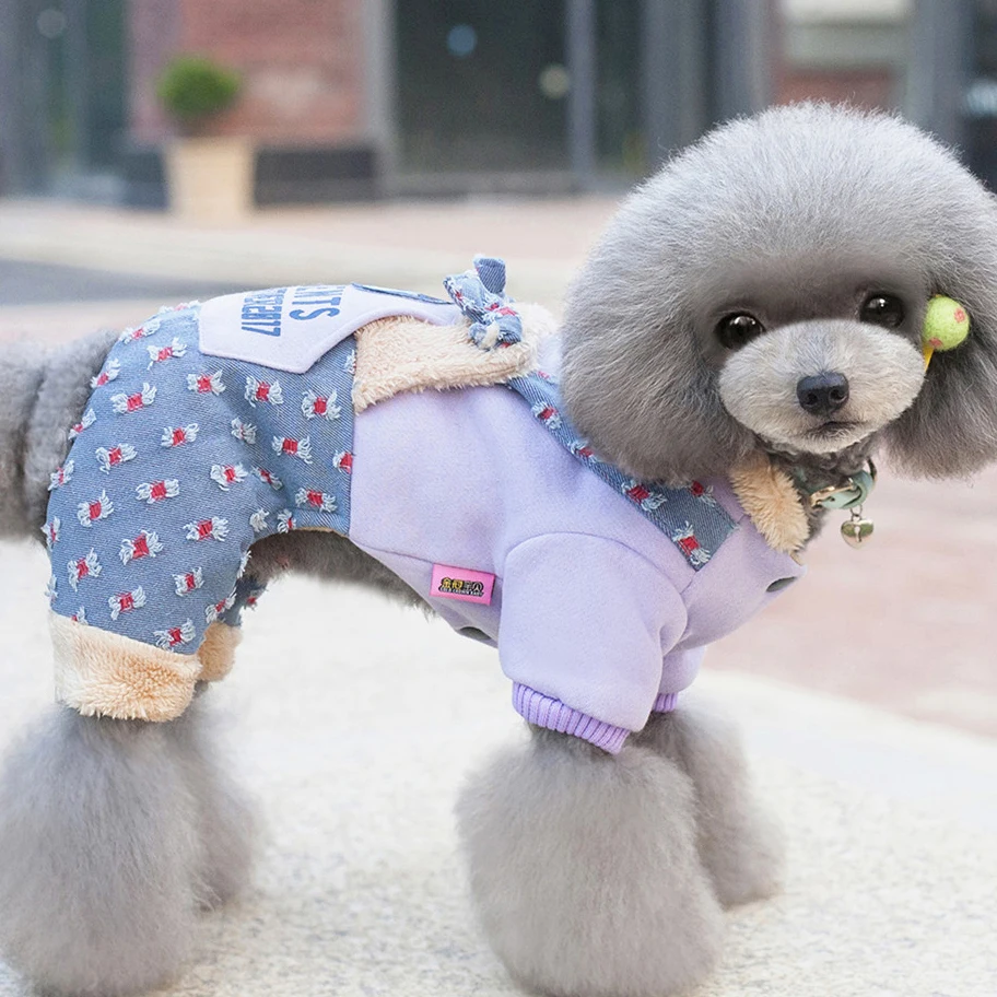Зимняя для домашней собаки пальто комбинезон джинсовый ремень Pet Puppy куртка брюки теплая одежда