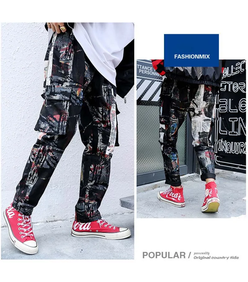 Осень-зима Мода Хип-хоп шаровары брюки-карго Camouflage Для мужчин Повседневное Брюки Свободные мешковатые уличная бегуны спортивная одежда брюки