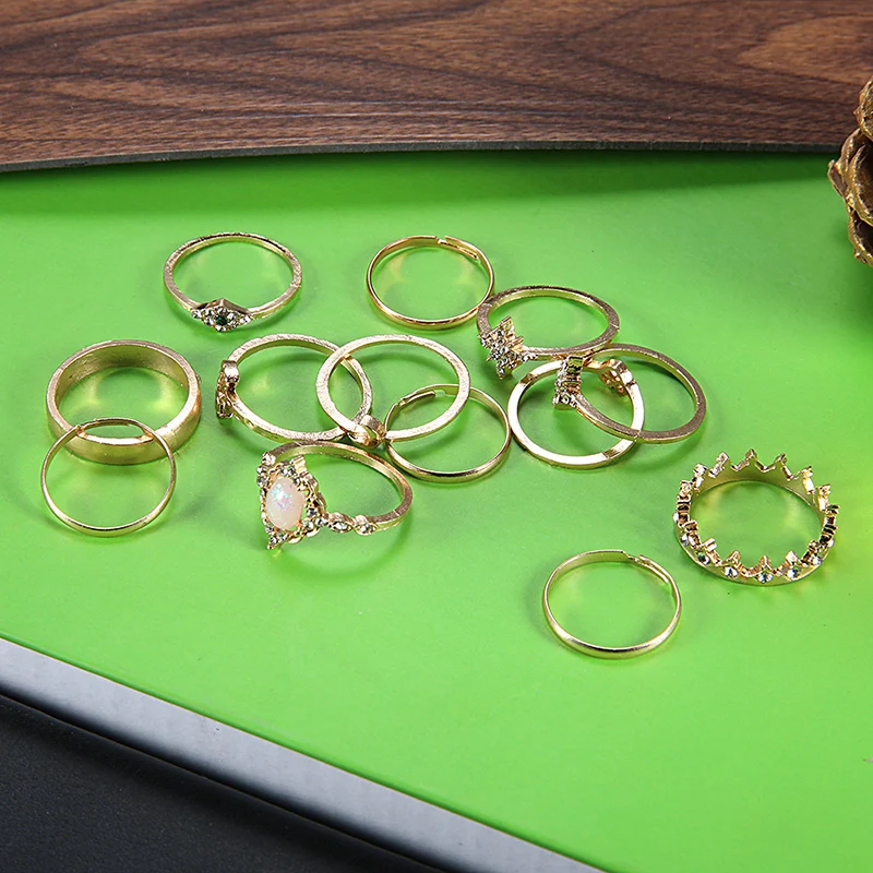 

LNRRABC 2019 new 1 set Fashion Moon Star Knuckle Vintage 13pcs Ring Set Jewelry Finger Women Midi Rings hot sale