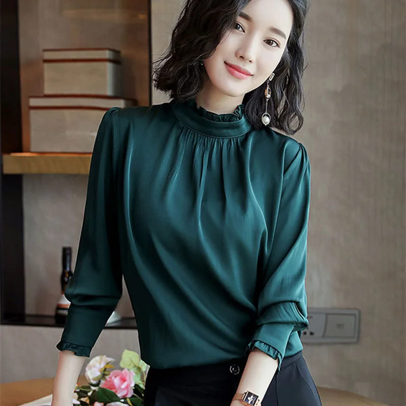 Blusas Mujer De Moda женские шифоновые топы и блузки в Корейском стиле с рюшами длинным