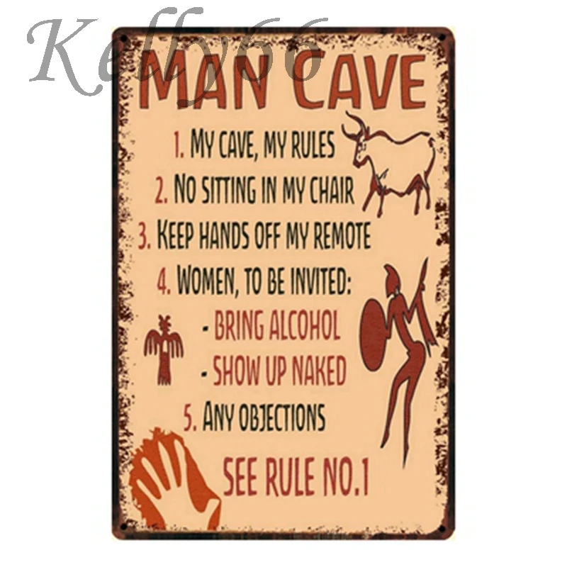 

[ Kelly66 ] Man Cave My Rules Vintage Metal Sign Tin Poster Home Decor Bar Wall Art Painting y-1214
