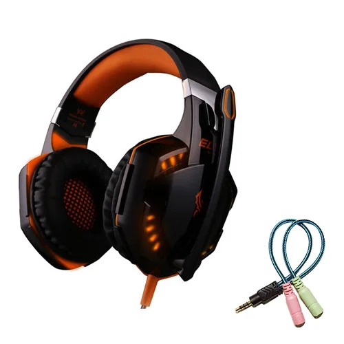 orange with cable Kotion каждый G2000 Игровые наушники шлем Стерео Бас игры наушники гарнитуры с микрофоном светодио дный свет для компьютера PC audifonos gamer - Цвет: orange with cable