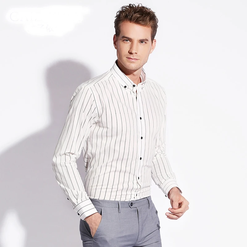 GREVOL 100% Хлопковая полосатая Мужская рубашка с длинным рукавом официальная