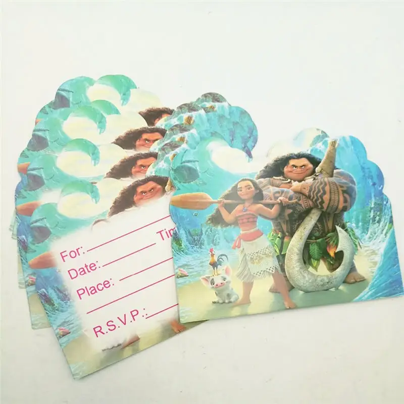 Invitation Card 10pc С изображением на тему Моаны вечерние кружки соломы коробка конфет для малышей на день рождения украшения для детей вечерние поставки вечерние одноразовая посуда набор гель-лаков - Цвет: Invitation Card 10pc