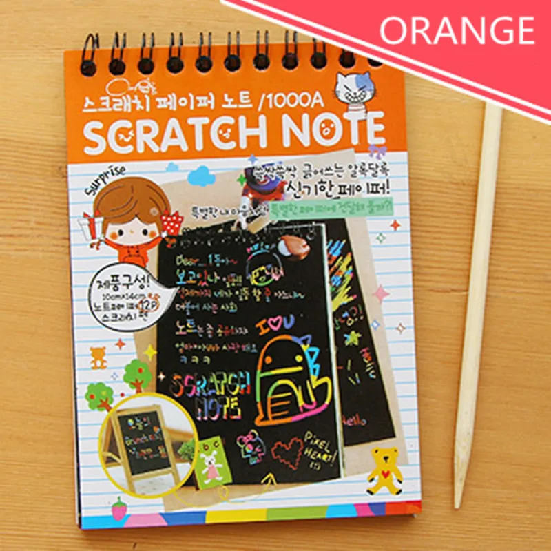 ORANGE Сделай Сам милый Kawaii блокнот с граффити на катушке черная страница Волшебная книга для рисования блокнот для рисования для детей блокнот канцелярский подарок - Цвет: ORANGE