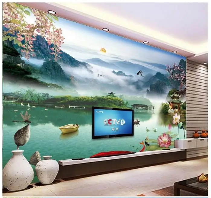Оригинальные высококачественные настенные 3d обои фрески Jiangnan живопись водного