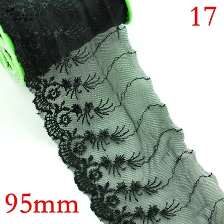 17 Black 95mm 3 м/лот тесемка шнурка полиэфира вышитые Чистая кружевная отделка для шитья одежды/скрапбукинга/Свадебные вечерние украшения - Цвет: 17 Black 95mm