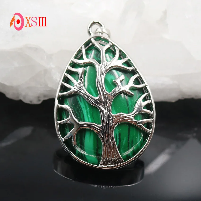 

xinshangmie Wholesale 10 Pcs Natural Pink Quartzs Classic Water Drop Shaped Tree of Life Pendant Charms Mascot Amulet Jewelry
