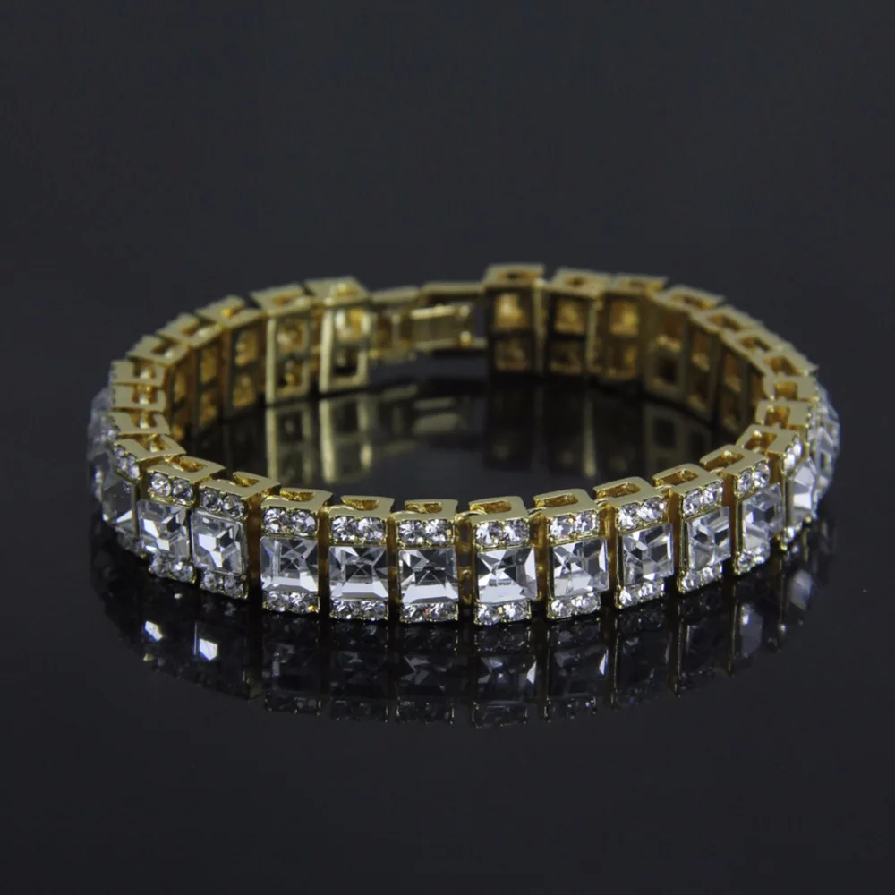 Золотой полностью Iced Out хип хоп CZ браслет мужской Циркон теннисная цепочка