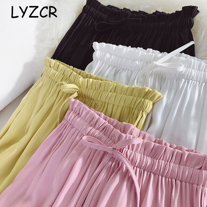 Lyzcr повседневные женские широкие брюки летние белые свободные атласные шелковые