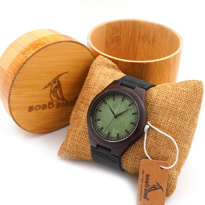 Bobo птица Мужская Green Wood Уход за кожей лица деревянный бамбука Часы роскошный с