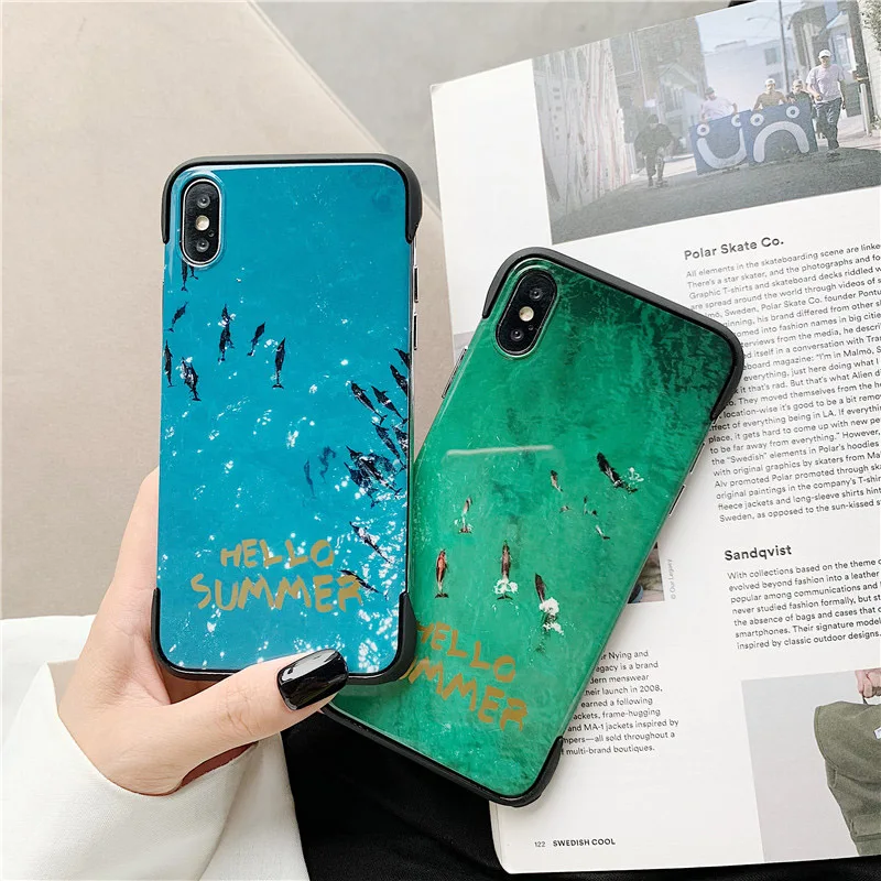 USLION зеленый синий узор океана чехол для телефона iPhone 7 8 Plus X XS XR Xs Max Жесткий ПК