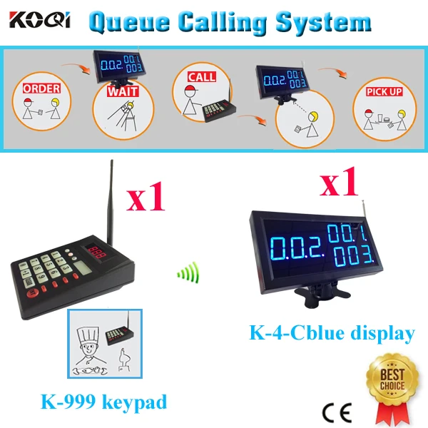 Wireless Queue Calling System Fast-food Restaurant Queue 1pcs Display K-4-Cblue Show 3groups Number With 1pcs Numeric Keyboard