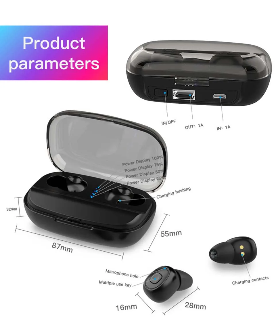 TIANENHUI Bluetooth наушники 5,0 TWS наушники шумоподавление Беспроводная гарнитура 6D стерео наушники микрофон 3000 мАч зарядная коробка