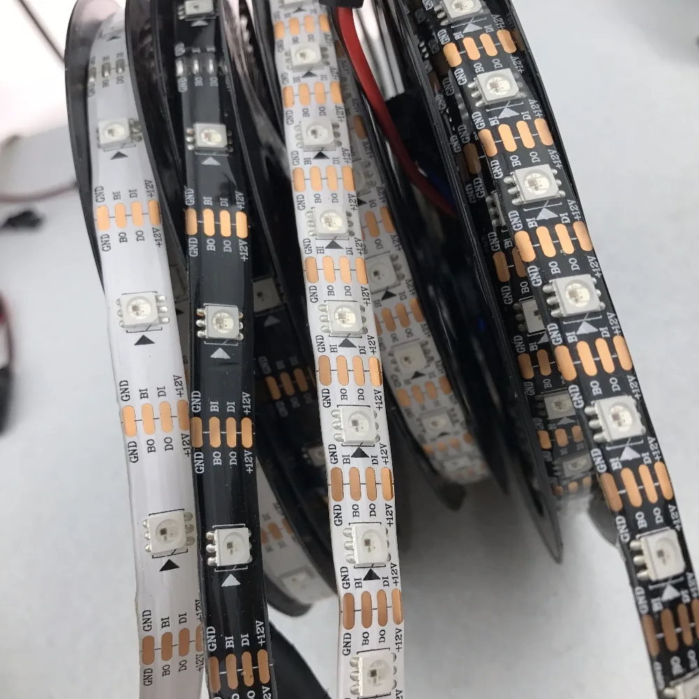 WS2815 DC12V прибор приемно-полноцветный RGB светодиодный полосы; 5 м/катушка; 30 светодиодный s/60 Светодиодный s/m; белый/черный pcb; водонепроницаемый в силиконовое покрытие; IP65