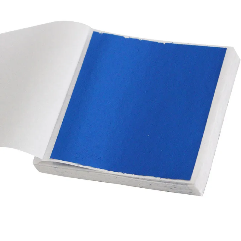 Blue Foil Paper 100Pcs Imitation Gold/Sliver/Copper Foil Art Craft Paper Leaf Leaves Sheets Foil Paper for Gilding DIY Craft Decor Design Paper - Цвет: Blue Foil Paper