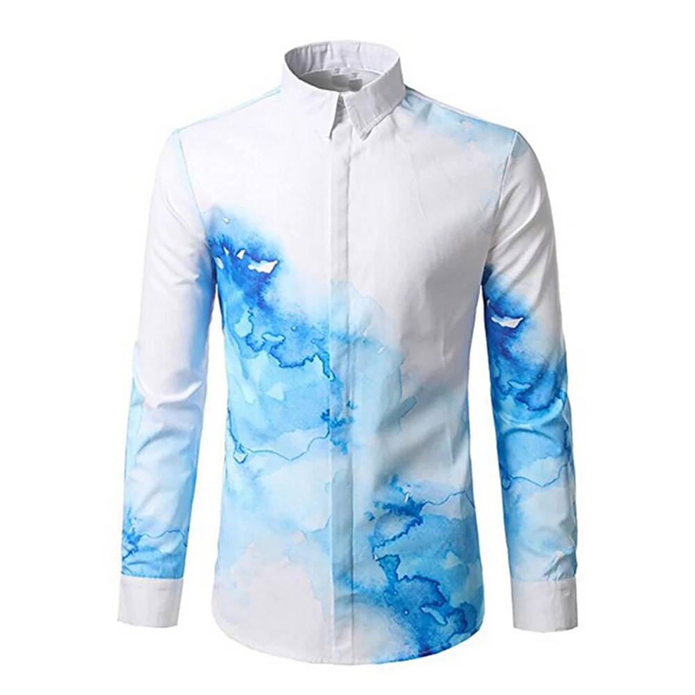 Gresanhevic Новый 2018 Для мужчин Tie dyed длинный рукав пуговицы Подпушка платье тонкий