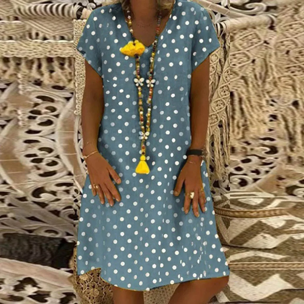 Женское летнее платье 2019 пляжное для женщин кружевное строченное мини в горошек