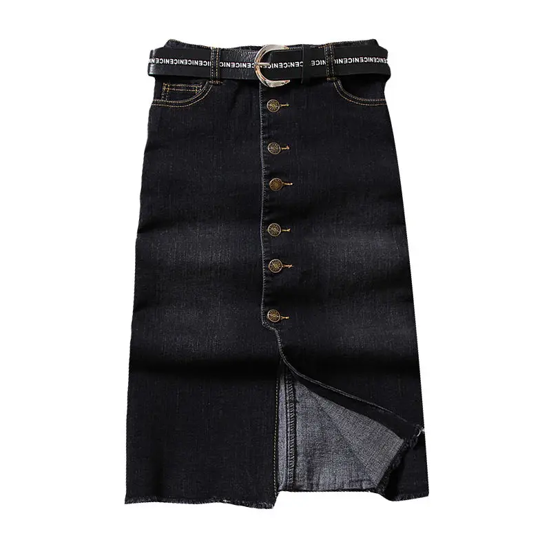Летние джинсовые юбки женская модная черная юбка трапециевидной формы с