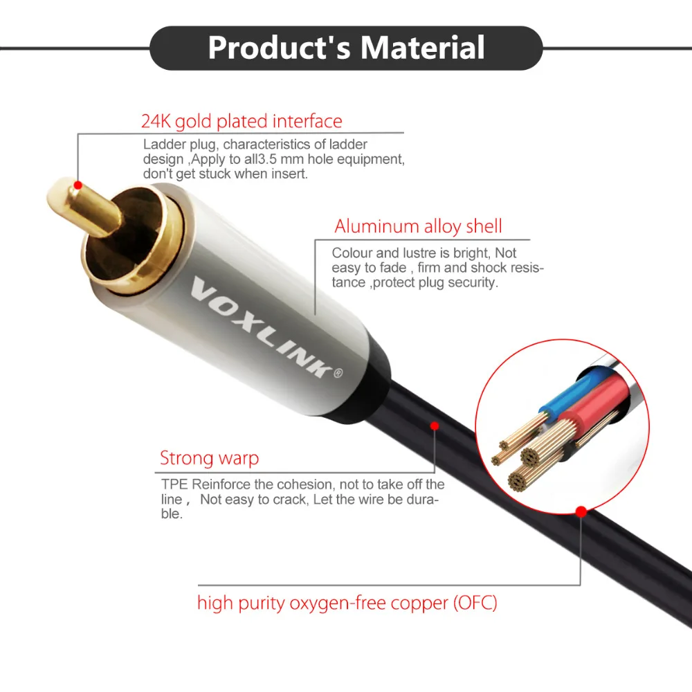 Voxlink HIFI сабвуфер стерео цифровой коаксиальный аудио видео Кабели Позолоченные RCA