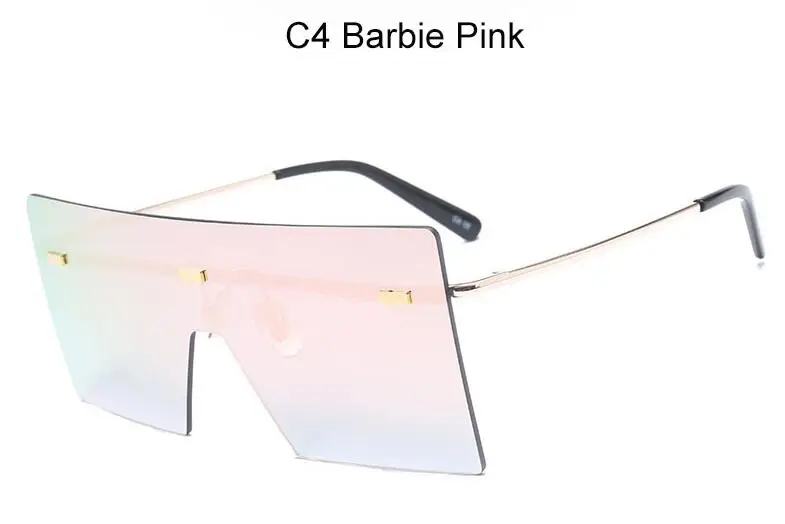 C4 bardie pink Один большой квадратный без оправы Солнцезащитные очки женские новые большие мужские серебряные зеркальные оттенки Модные брендовые дизайнерские негабаритные солнцезащитные очки - Цвет линз: C4 bardie pink