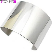 Fashion 316L Stainless Steel Cuff Bracelets and Bangles Silver Color Shiny Femininas Wide Big Bangles Hot Sale Bijoux For Women