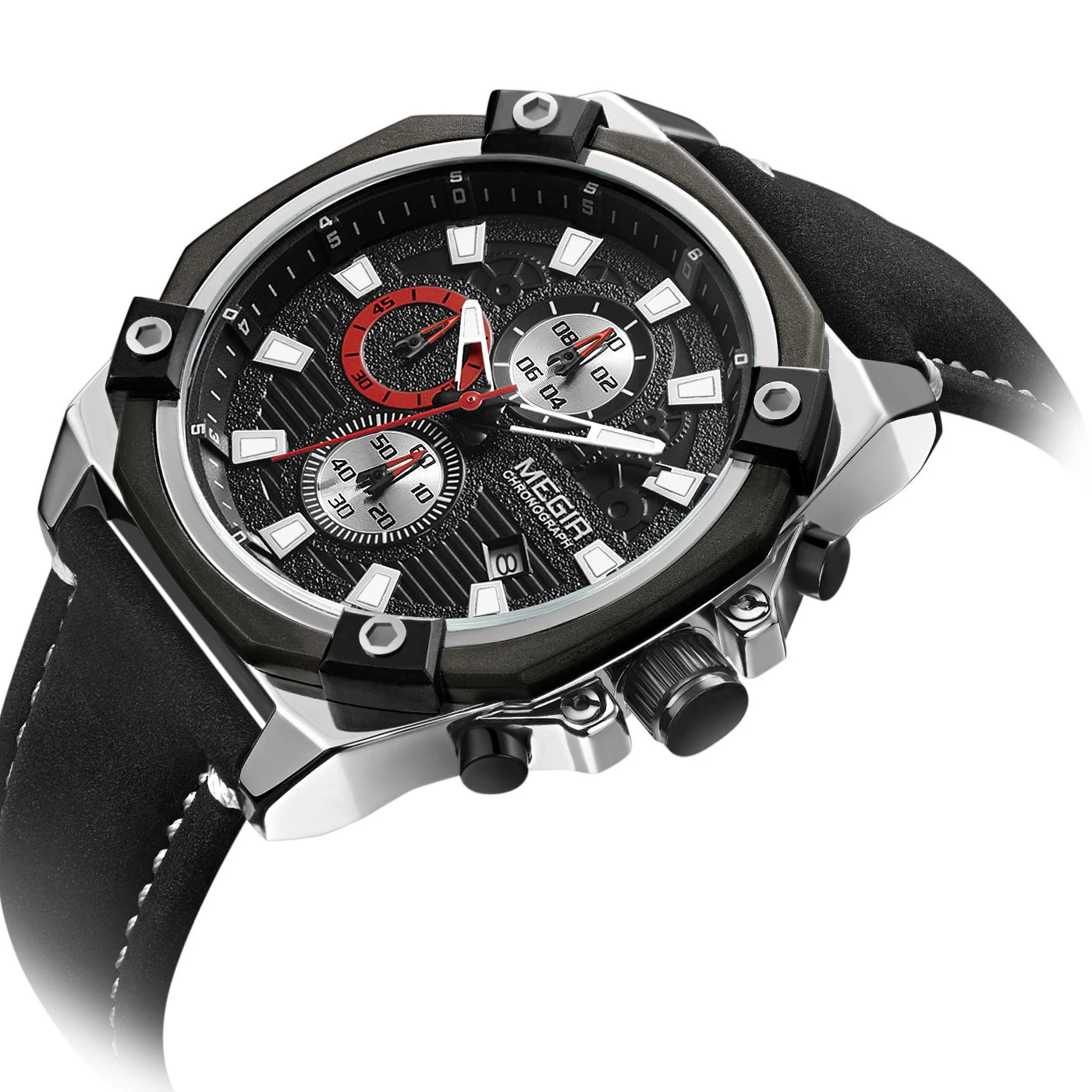 Мужские спортивные часы Megir армейские кварцевые с хронографом кожаные Наручные