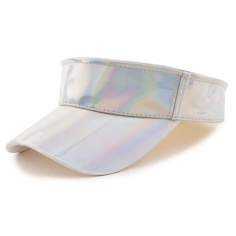 

Summer Women Faux Leather Laser Visor Cap Hip-hop Style Plain Bling Sun Visor Hat Black Pink Silver Champagne