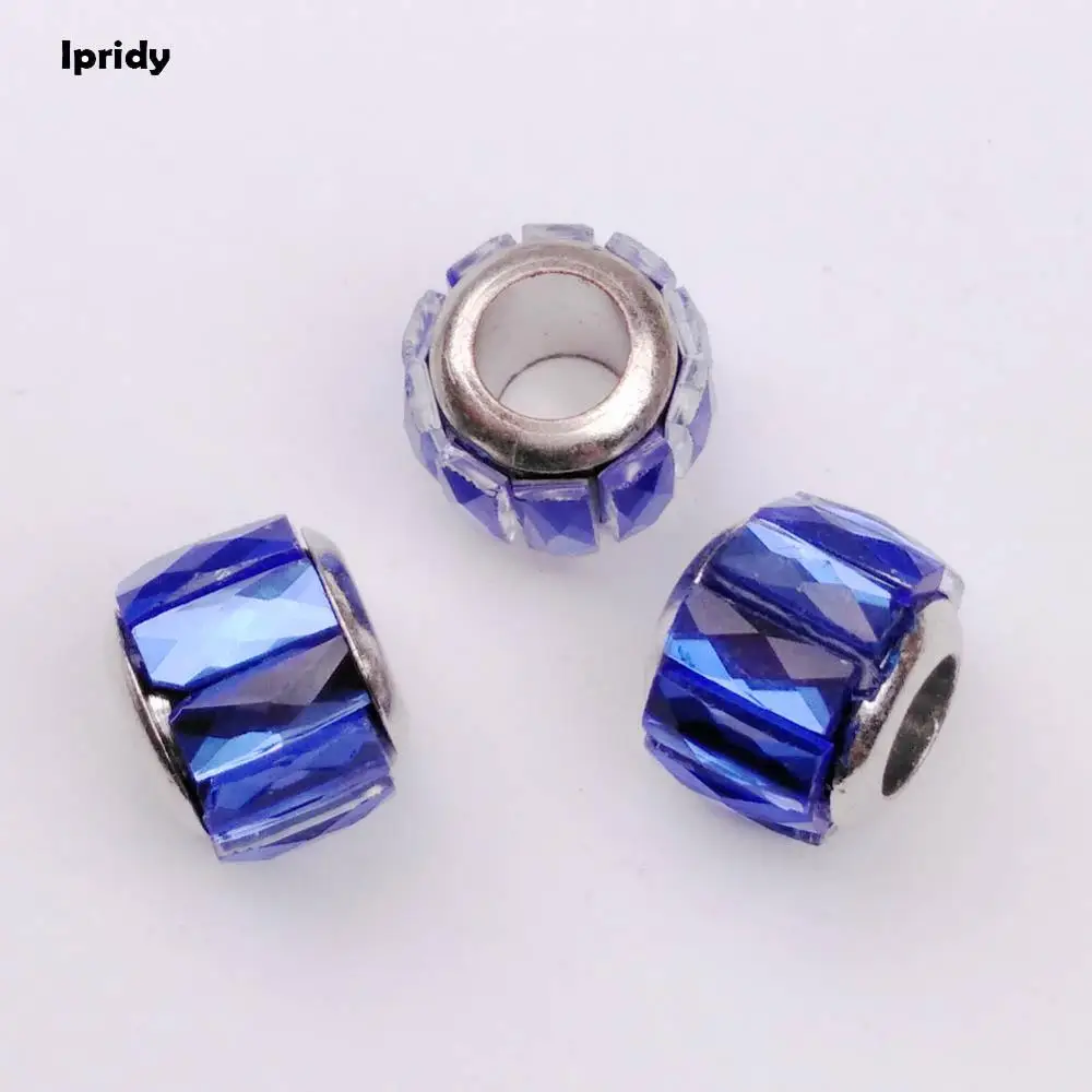 blue 10 шт./партия Стеклянные европейские бусы с латунным сердечником, бисер с большими отверстиями со стразами подходят DIY привлекательные металлические браслеты - Color: blue