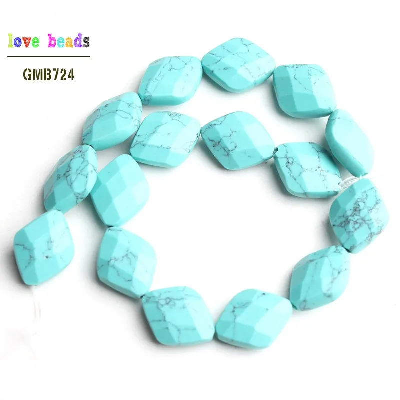 turquoise 10x13 мм натуральный граненый камень ромб бусины для самостоятельного изготовления ювелирных изделий браслет 16 шт Бусины - Цвет: turquoise