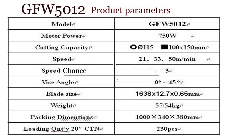 GFW5012 220 в 750 Вт металл пилы лезвие для обработки древесины пилы/Мощный Металл Пилы с английским руководством
