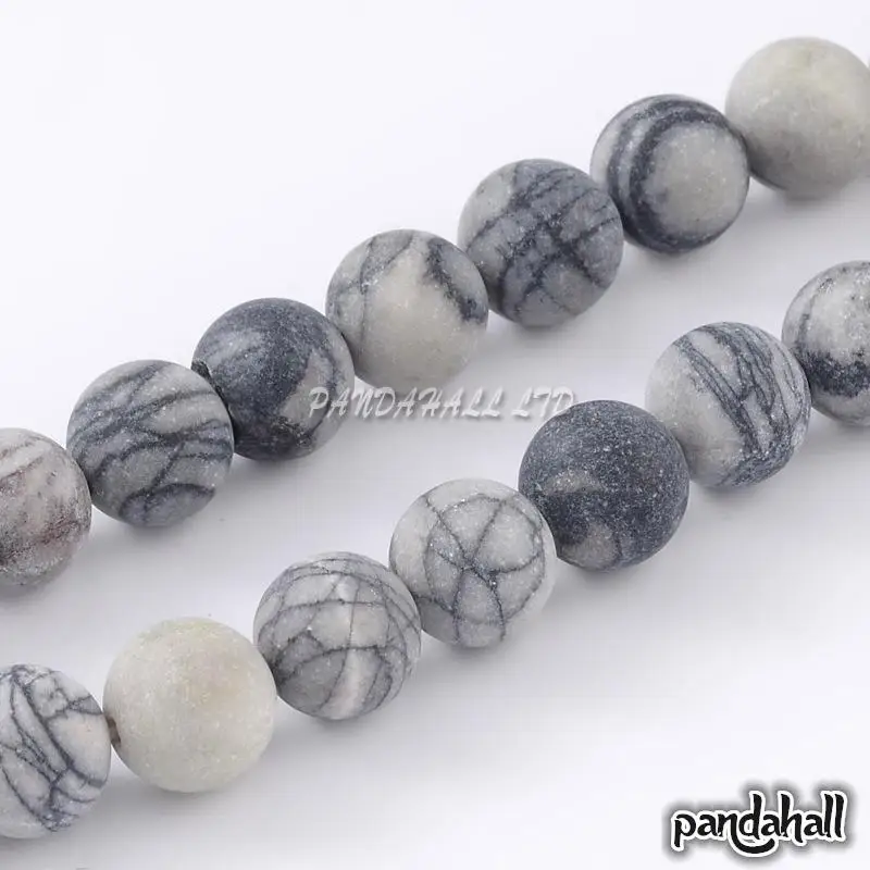 

Round Natural Frosted Matte Black Silk Stone Beads Strands 8mm Hole:1mm about 46pcs/strand 15.1"