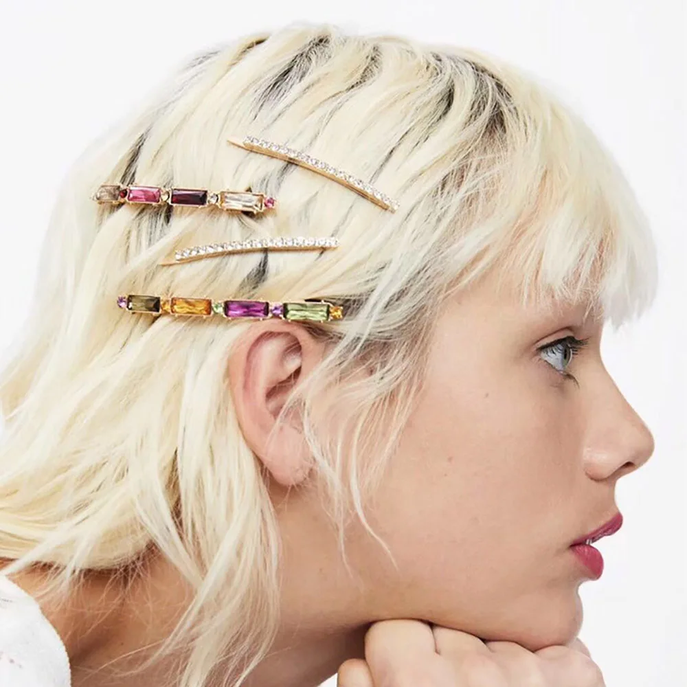 

Hot 1SET Korea Fashion Colorful Crystal Hairpins Hair Clips for Women Metal Gold Rhinestones Hairgrip Hair Accessories Jewelry
