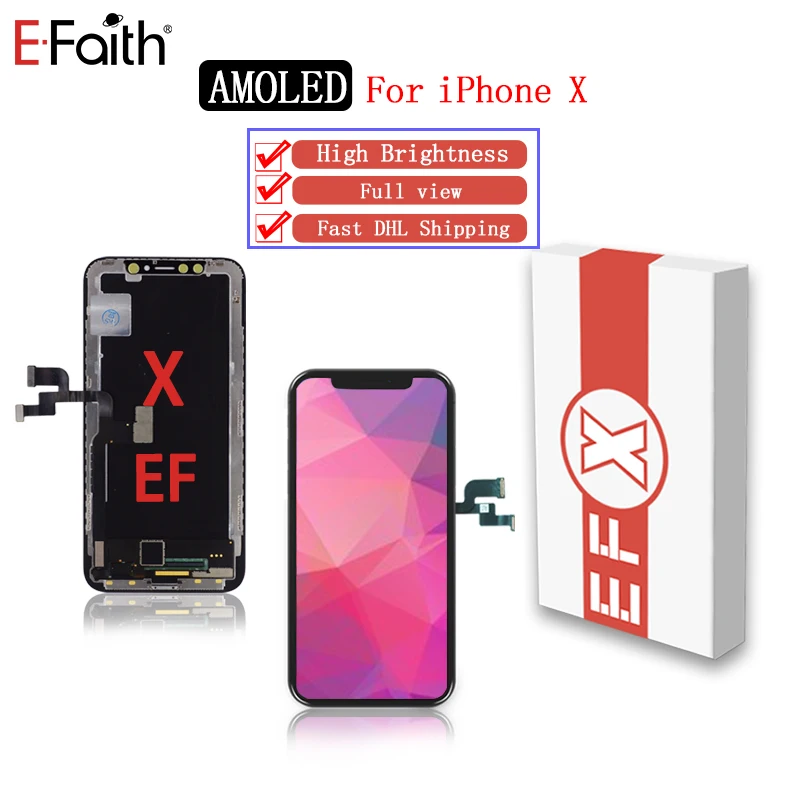 50 шт./лот OLED ААА + высокая яркость EFaith для iphone x с ЖК-дисплеем из водонепроницаемого