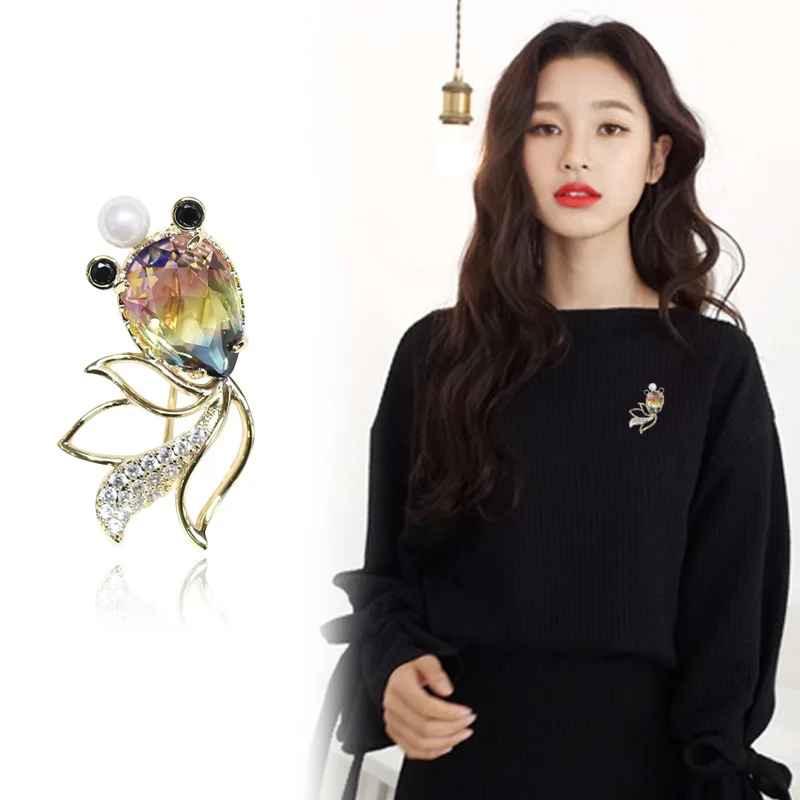 Multicolor crystal goldfish collar needle anti-light men and women small pin brooch for | Украшения и аксессуары