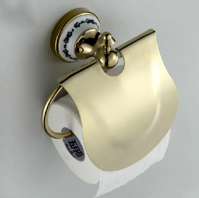 

Luxury Gold Color Brass Ceramic Flower Pattern Base Wall Mounted Bathroom Toilet Paper Roll Holder Bathroom Accessory mba251