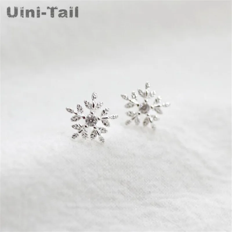 Uini Tail Стерлинговое Серебро 925 пробы модная маленькая Снежинка микро набор серьги