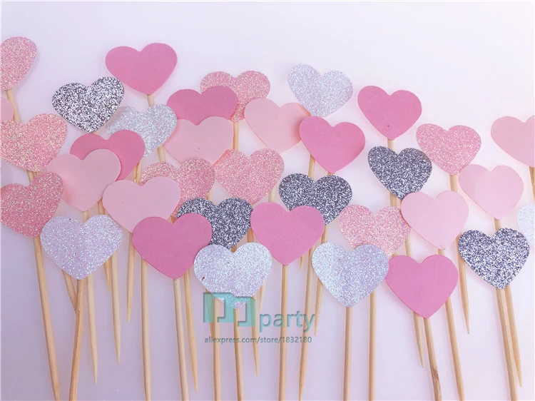 40 шт Многоцветный в форме сердца Кекс Торт Стикер-Топпер флаг для детского душа