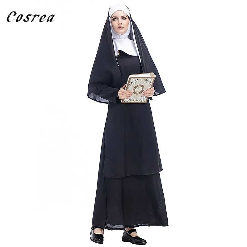 Девы Марии монахини Косплей костюмы Маска для взрослых длинные черные страшно