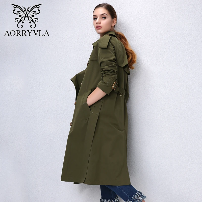 AORRYVLA 2017 новая осенняя Модель классического двубортного пальто с отложным