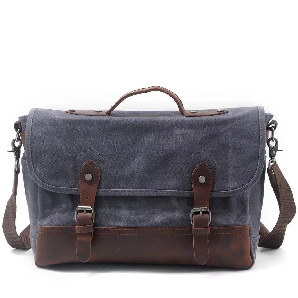 Men's Handbag Vintage Canvas Shoulder Bags For Male Messenger Bag High Quality Waterproof Crazy Horse Leather Laptop bag Satchel