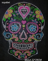 big candy color skull hot fix rhinestone transfer motifs strass iron rhinestones fix iron on applique patches for shirt bag
