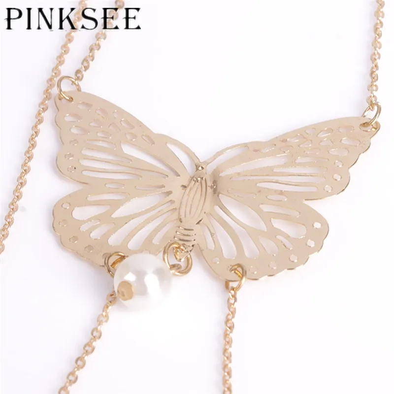 PINKSEE 1 шт. золото Цвет водослива Кристалл Buterfly прелести тела цепи Для женщин