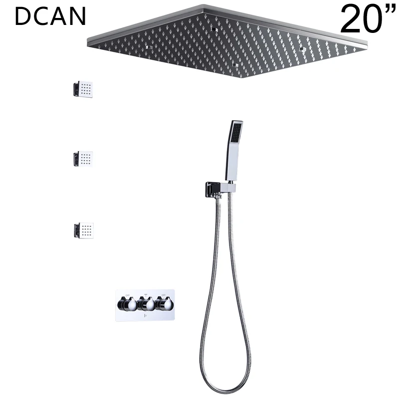 850014-20inch-no-led СПА 500x500мм 20 '' 3-х полосный смеситель для тропического душа со светодиодной лампой и душем - Цвет: 850014-20inch-no-led