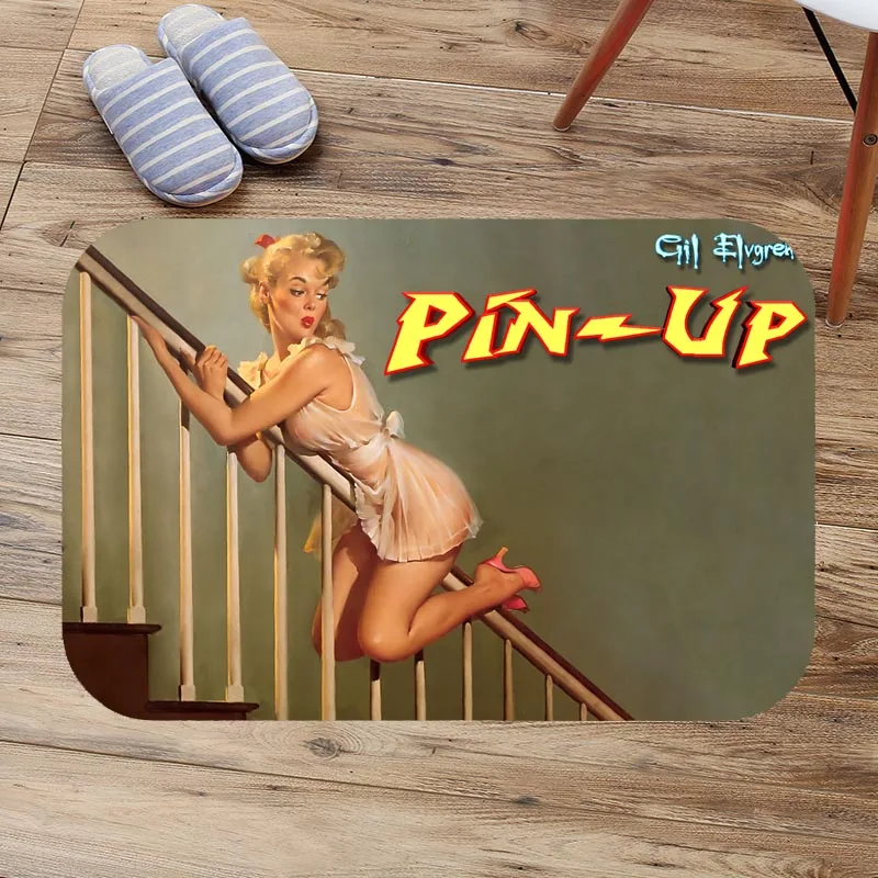 Фланелевый впитывающий нескользящий коврик для ванной комнаты Pin Up Girl входной
