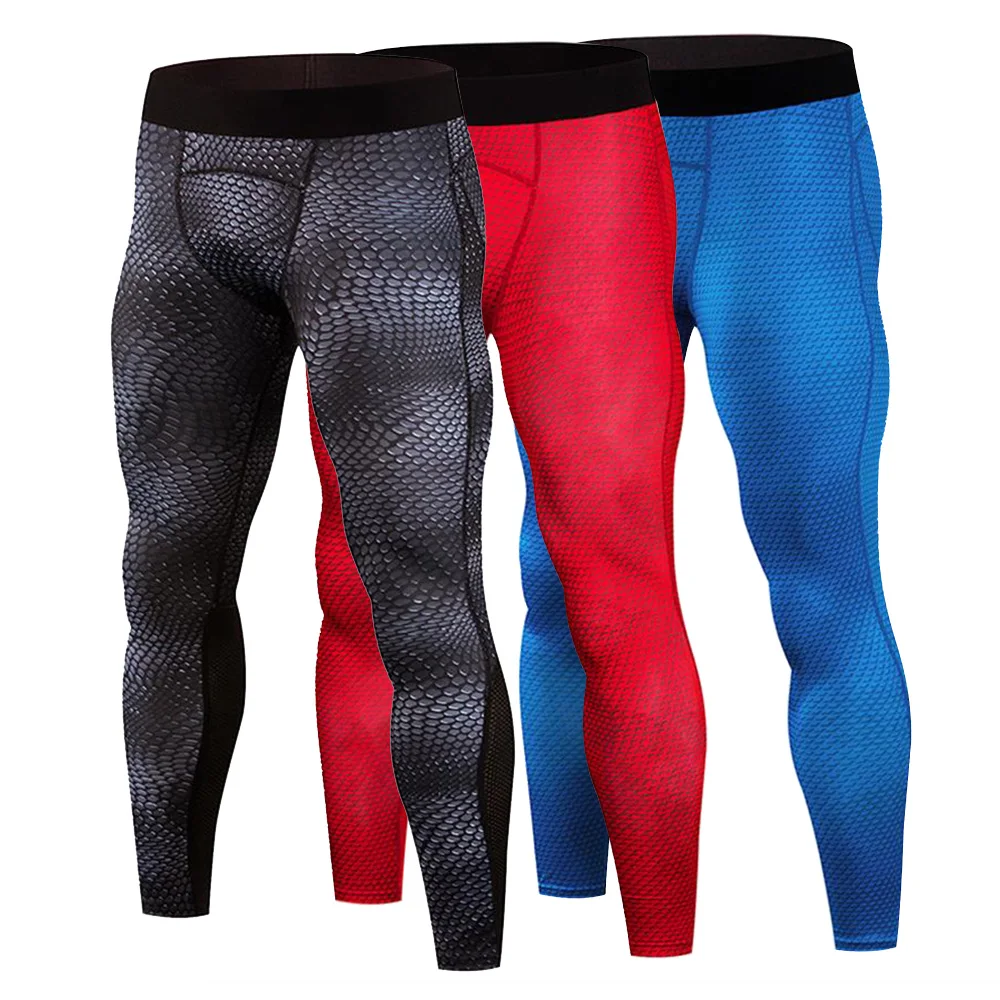 Мужские компрессионные штаны леггинсы со змеиным принтом спортивные для бега